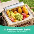 Alfresco 4 Person Insulated Picnic Basket Set with Foldable Wood Table Mat