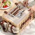 Alfresco 4 Person Insulated Picnic Basket Set with Foldable Wood Table Mat