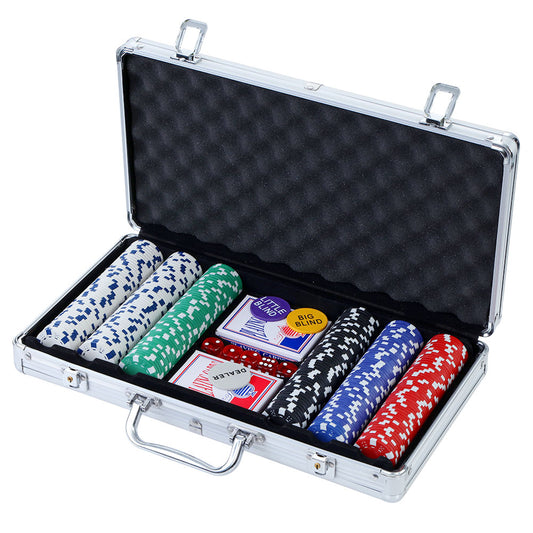 Poker Chips Set 300pcs Casino Texas Hold'em Game Dice Cards Case