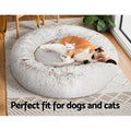i.Pet Dog Cat Bed 90cm Large Calming Plush White Brown
