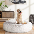 i.Pet Dog Cat Bed 90cm Large Calming Plush White Brown