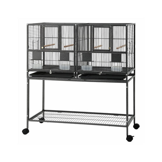 i.Pet 106cm 2-in-1 Bird Cage Aviary with Divider Parrot Budgie Wheels Black
