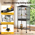 i.Pet 136cm Bird Cage Aviary Open Top Parrot Budgie Stand Wheels Black