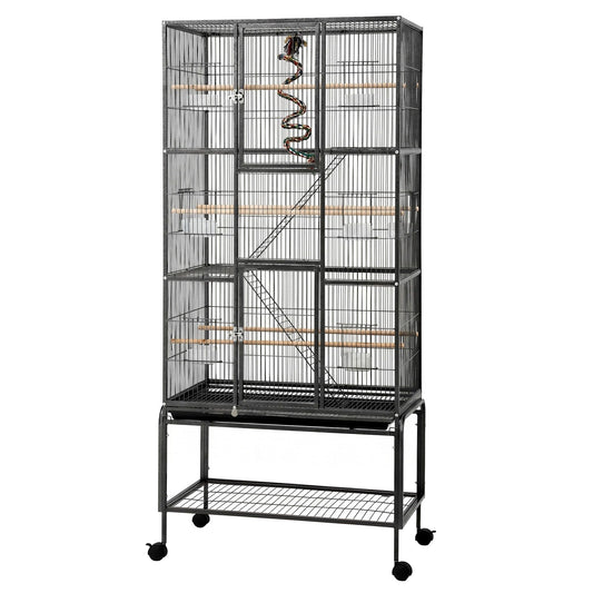 i.Pet 176cm 3-Tier Large Bird Cage Aviary with Ladder Parrot Budgie Wheels Black