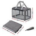 i.Pet Pet Carrier Bag Foldable Dog Cat Durable Crate Travel Cage Portable Car Kennel Grey