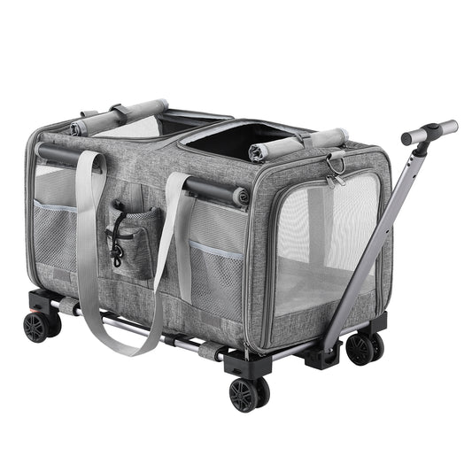 i.Pet Pet Carrier Trolley Foldable Cat Dog Stroller Grey