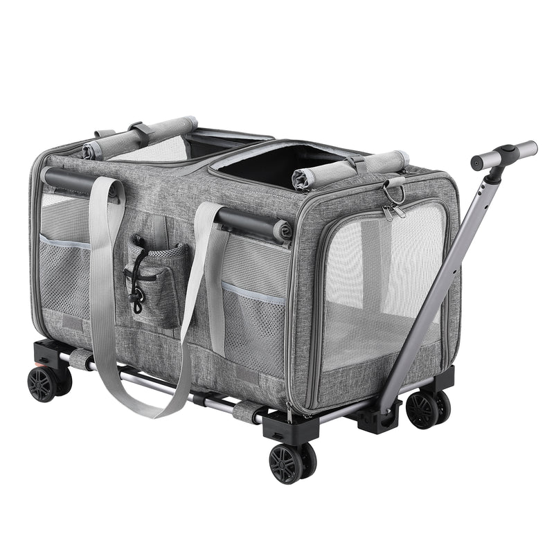 i.Pet Pet Carrier Trolley Foldable Cat Dog Stroller Grey