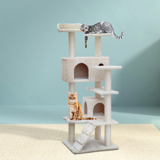 i.Pet Cat Tree 134cm Scratching Post Tower Condo House Bed Beige