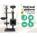 i.Pet Cat Tree 140cm Scratching Post Tower Condo Bed Grey