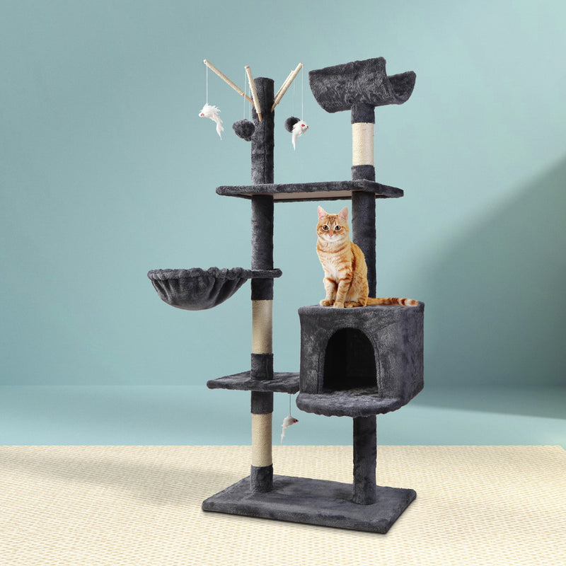 i.Pet Cat Tree 140cm Scratching Post Tower Condo Bed Grey