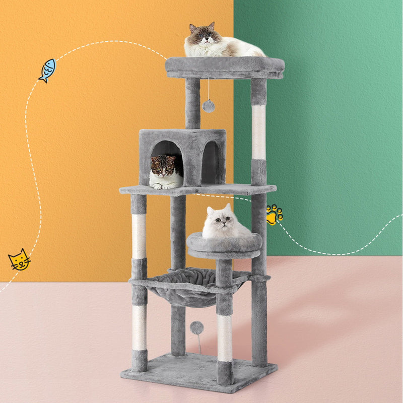 i.Pet Cat Tree 143cm Grey Scratching Post Tower Condo