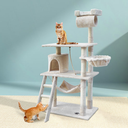 i.Pet Cat Tree 141cm Scratching Post Tower Condo House Bed Beige