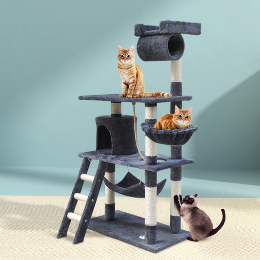i.Pet Cat Tree 141cm Tower Scratching Post Condo Grey Wood House Bed