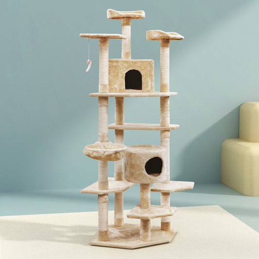 i.Pet Cat Tree 203cm Tower Scratching Post Condo House Bed Beige