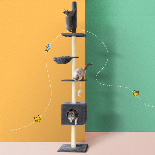 i.Pet Cat Tree 260cm Tower Scratching Post Floor Ceiling Dark Grey