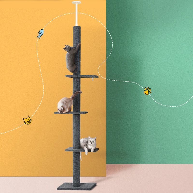 i.Pet Cat Tree 290cm Tower Scratching Post Grey Floor Ceiling