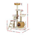 i.Pet Cat Tree 138cm Scratching Post Tower Wood Condo Rattan