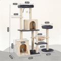 i.Pet Cat Tree Tower 133cm Rotatable L-Shape Design Scratching Post Furniture Scratcher House Grey & Beige