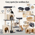 i.Pet Cat Tree Tower 133cm Rotatable L-Shape Design Scratching Post Furniture Scratcher House Grey & Beige