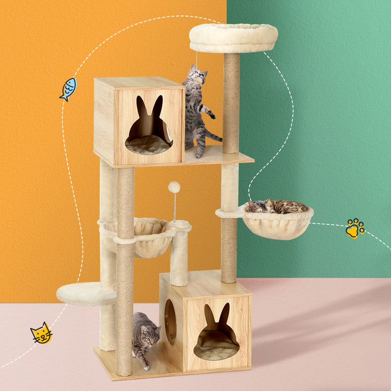 i.Pet Cat Tree 141cm Tower Scratching Post Wood Condo Bed Toys