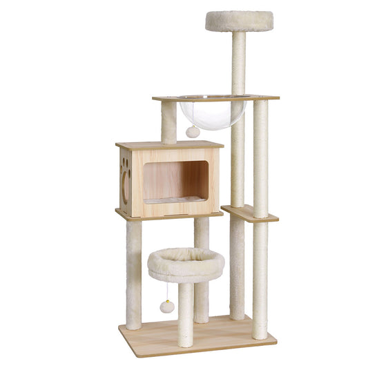 i.Pet Cat Tree 142cm Scratching Post Condo House Wood Bed