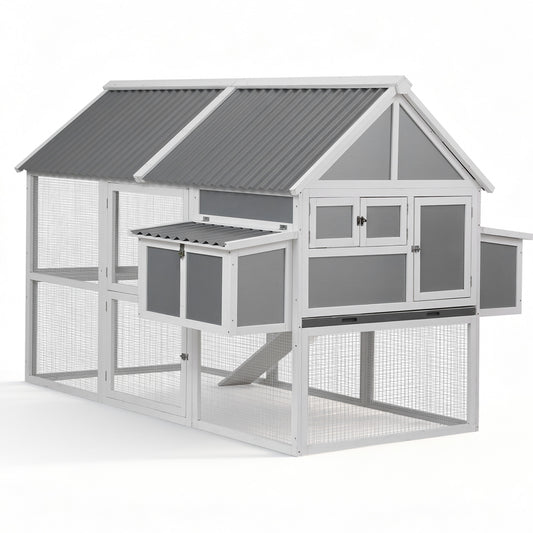 i.Pet Chicken Coop Large Outdoor Rabbit Hutch Run Grey