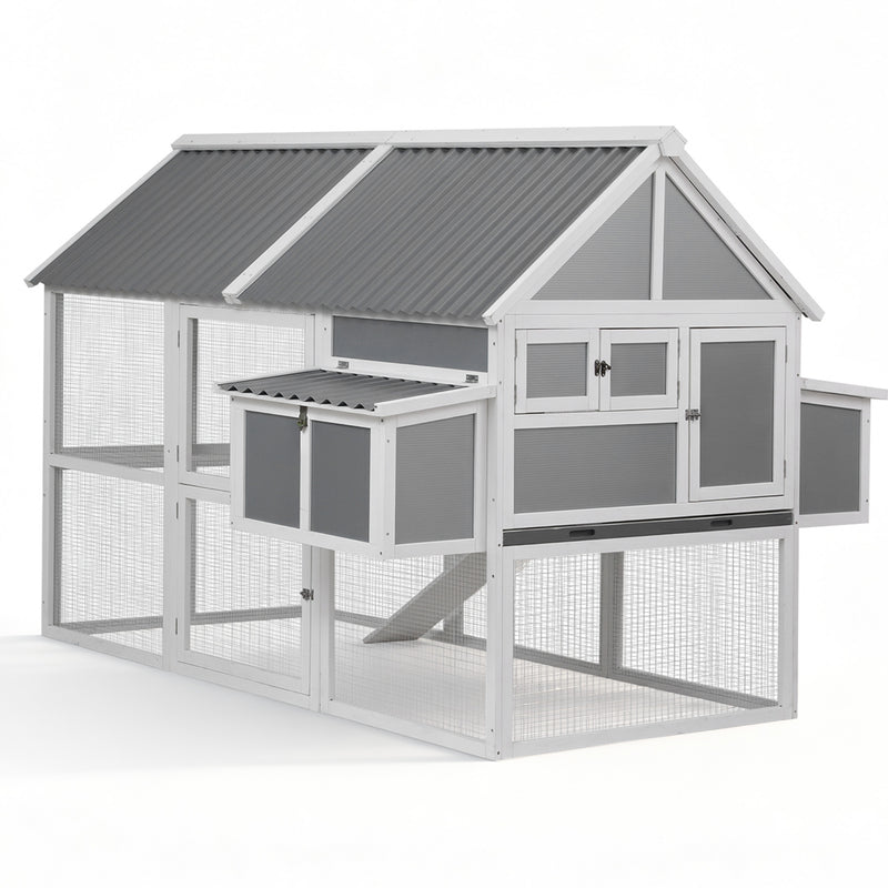 i.Pet Chicken Coop Large Outdoor Rabbit Hutch Run Grey