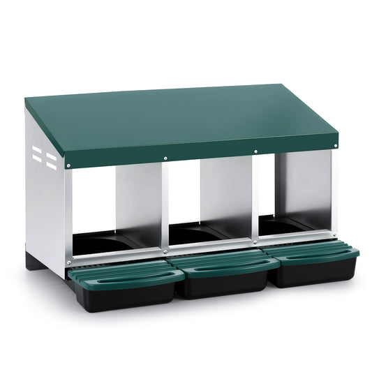 i.Pet Chicken Nesting Box 3 Holes Roll Away Metal Wall Mount Green