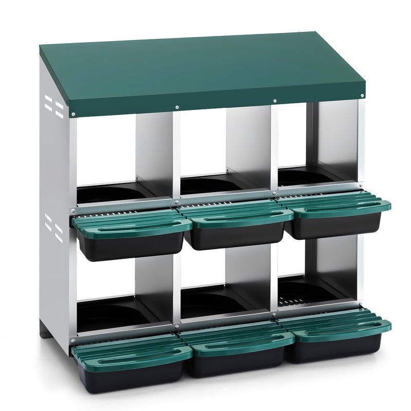 i.Pet Chicken Nesting Box 6 Holes Roll Away Metal Wall Mounted Green