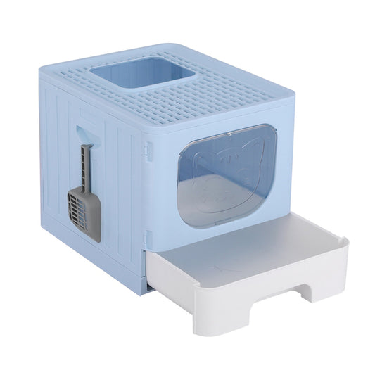 i.Pet Large Hooded Cat Litter Box Enclosed Foldable Blue w/Scoop