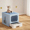 i.Pet Large Hooded Cat Litter Box Enclosed Foldable Blue w/Scoop