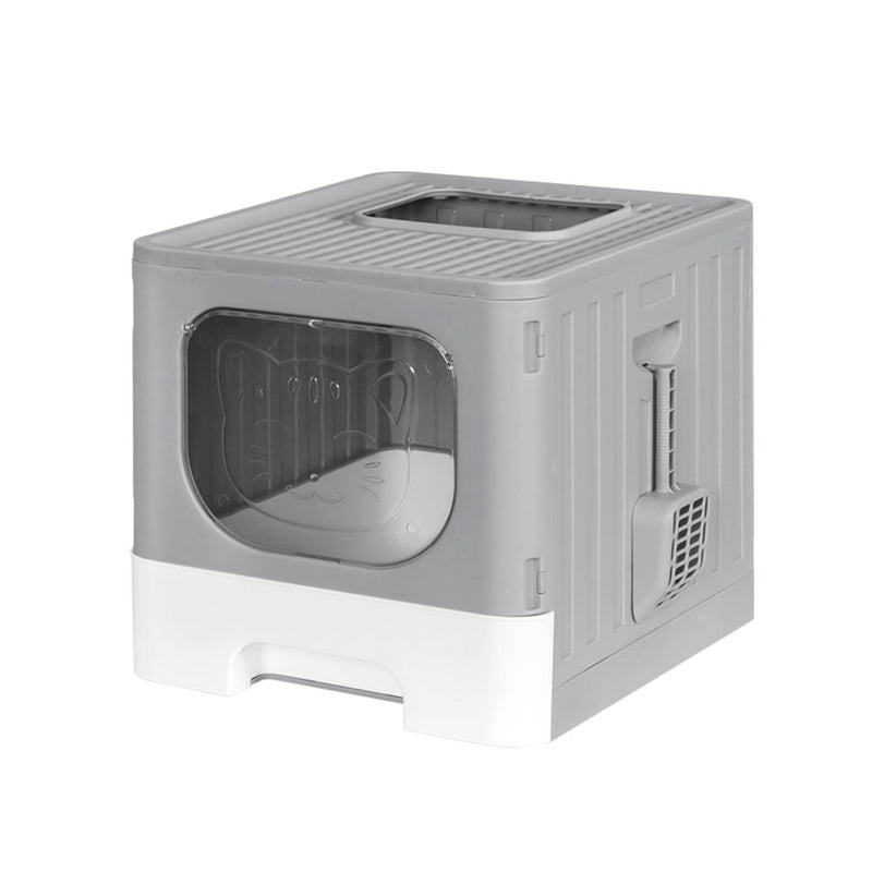 i.Pet Cat Litter Box Large Hooded Enclosed Foldable Grey