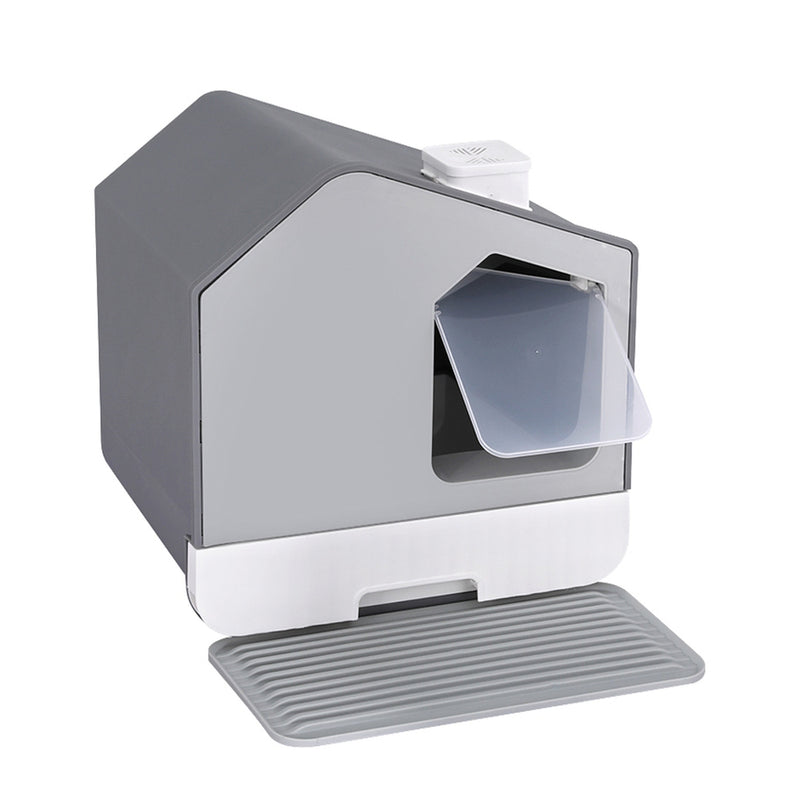 i.Pet Cat Litter Box Large Enclosed Hooded Tray Grey