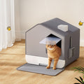 i.Pet Cat Litter Box Large Enclosed Hooded Tray Grey