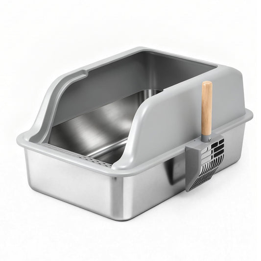 i.Pet Stainless Steel Cat Litter Box Large Semi-Enclosed Grey