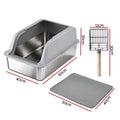i.Pet Cat Litter Box Stainless Steel Semi-Enclosed Large Grey