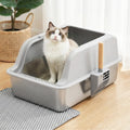 i.Pet Cat Litter Box Stainless Steel Semi-Enclosed Large Grey