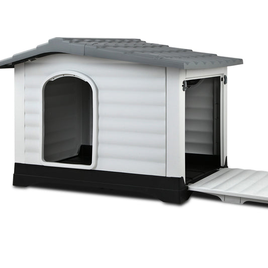 i.Pet Dog Kennel XL Extra Large Outdoor Plastic Pet Cabin Shelter Grey