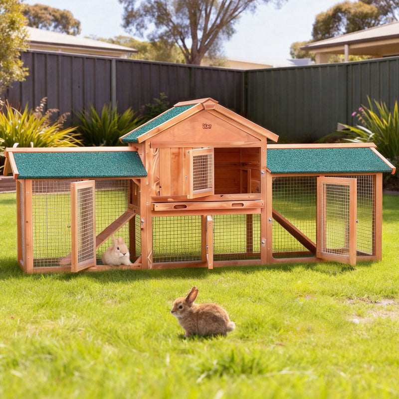 i.Pet Chicken Coop Rabbit Hutch 220x44x84cm Wooden Outdoor Cage