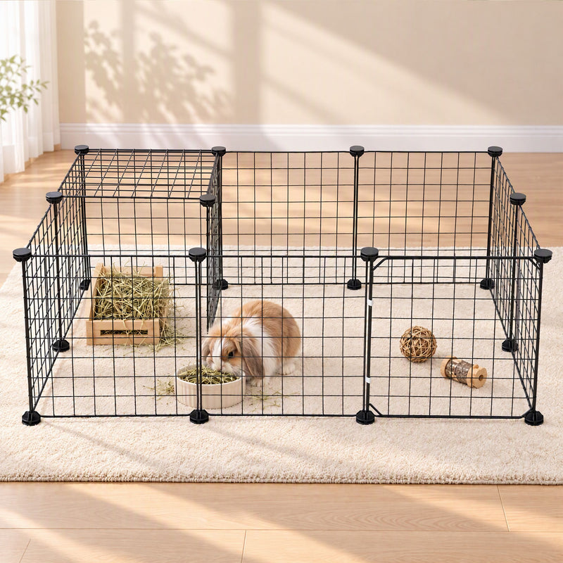 i.Pet Dog Playpen 12 Panels Pet Playpen 35x35cm Iron DIY Enclosure for Small Animals