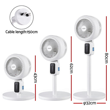 Devanti Pedestal Fan W/ Remote 3 Speed 12H Timer Height Adjustable Cooling Fan