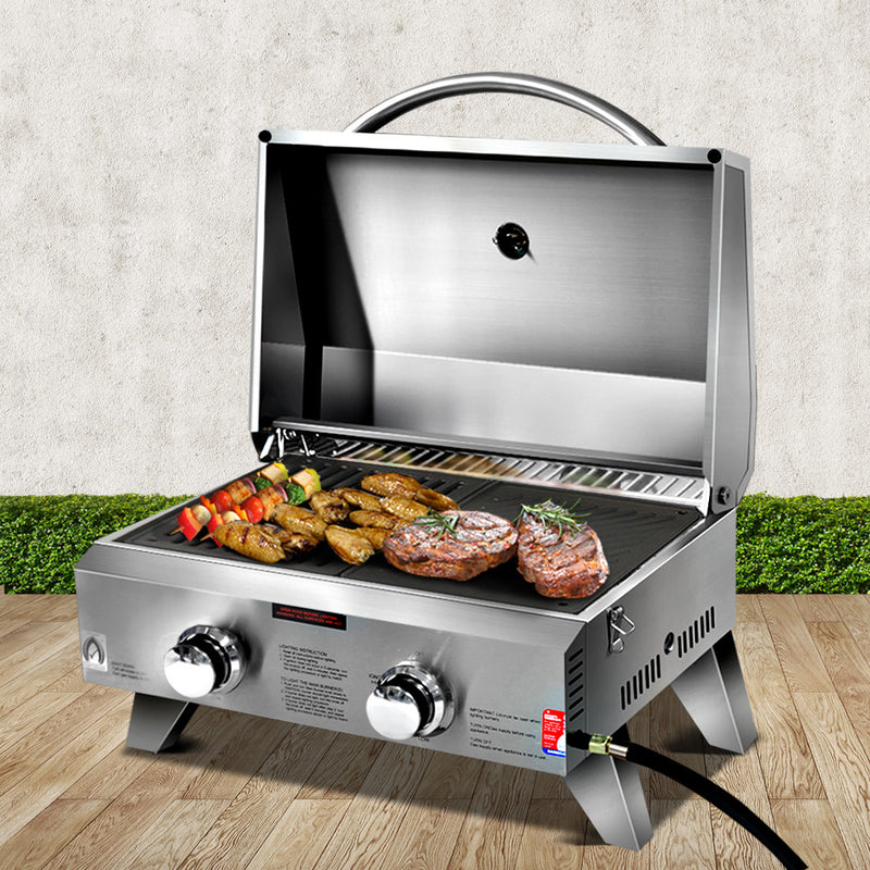 Grillz 2 Burner Portable Gas BBQ Grill with 2 Plates