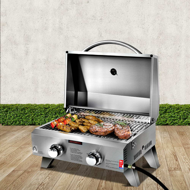 Grillz Portable Gas BBQ Grill 2 Burners Compact Outdoor