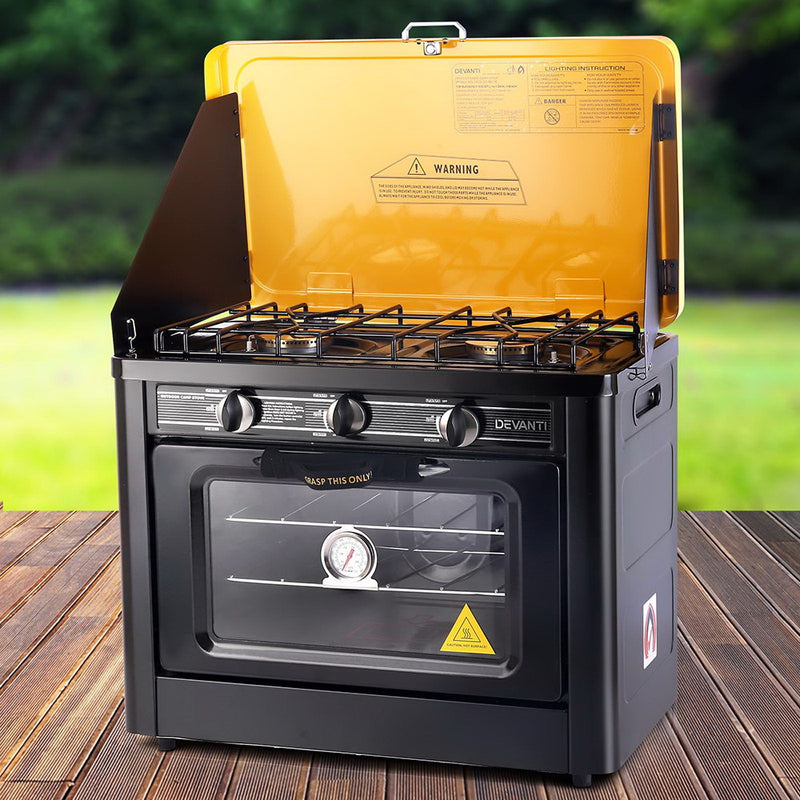 Devanti Portable Gas Oven LPG Black Camping BBQ