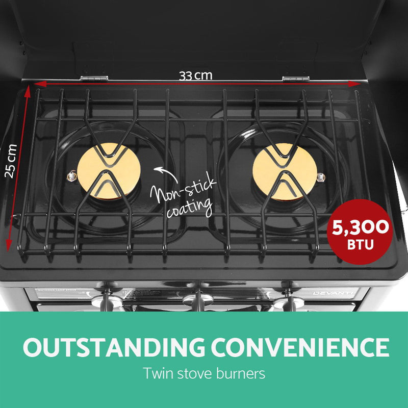 Devanti Portable Gas Oven LPG 3 Burner Camping Silver