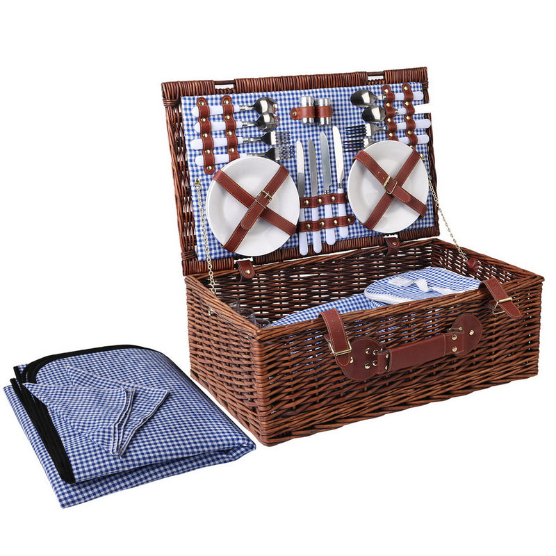 Alfresco 4 Person Picnic Basket Set Insulated Blanket Storage