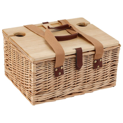 Alfresco 2 Person Picnic Basket Set with Table Blanket Cooler Wooden Insulated