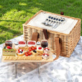 Alfresco 2 Person Picnic Basket Set Cooler Blanket Table Wooden