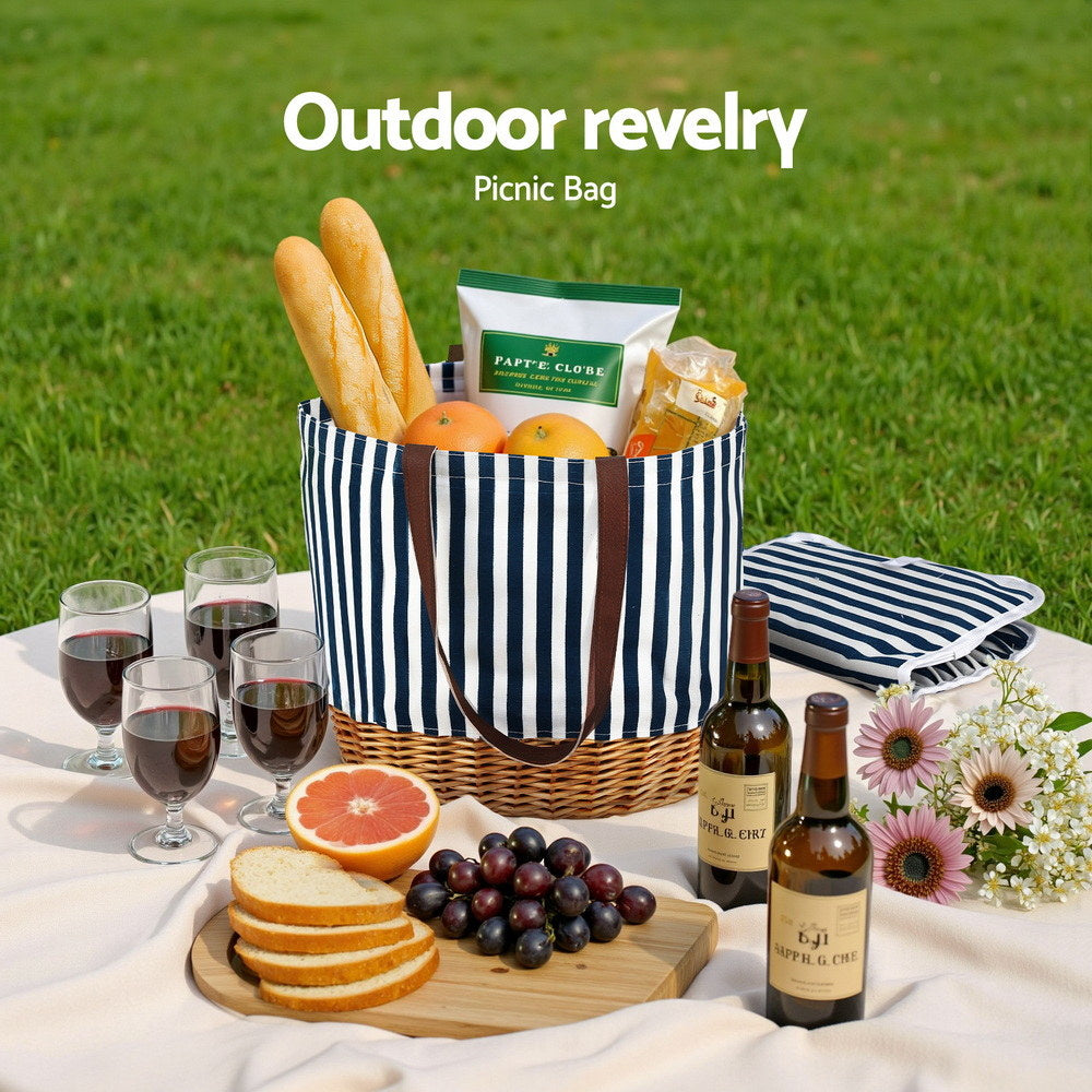 Alfresco 4 Person Picnic Basket Bag Set Wooden Blanket Cooler Outdoor Insulated