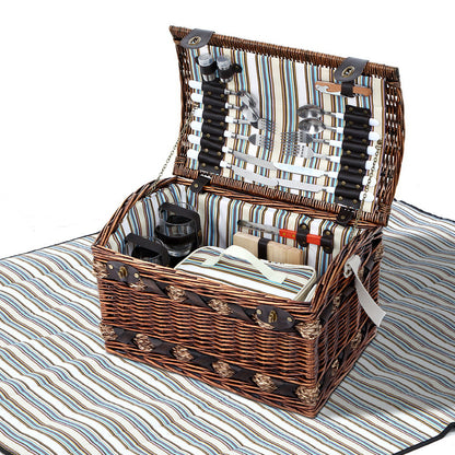 Alfresco 4 Person Picnic Basket Set Wooden Blanket Cooler Bag Outdoor Insulated